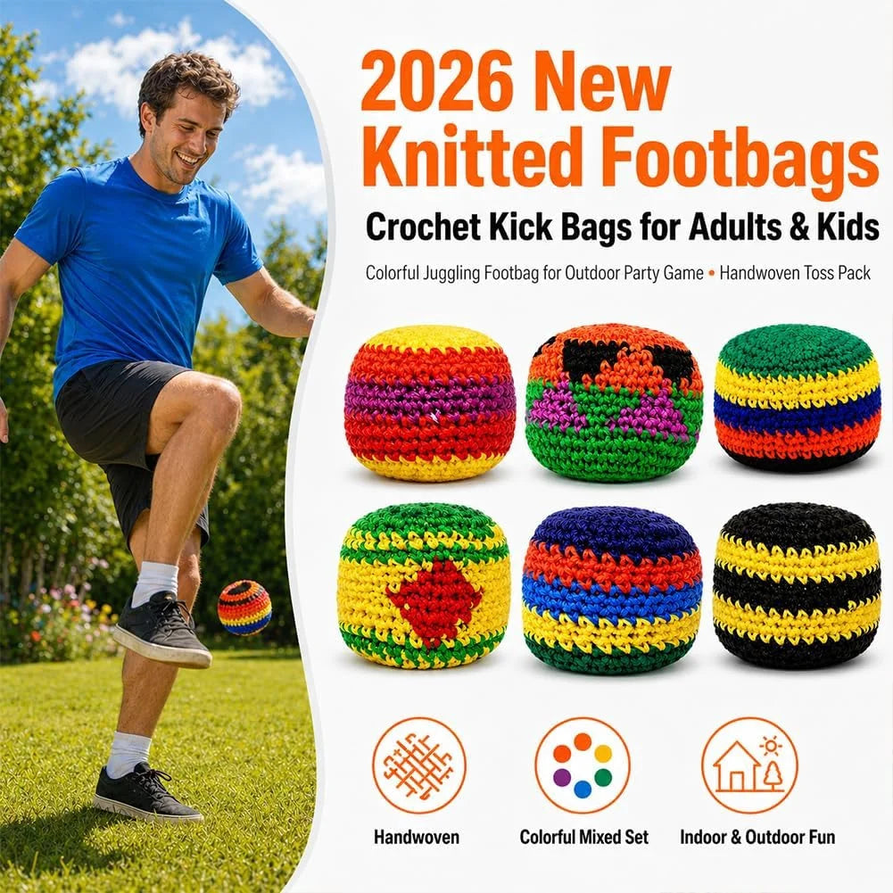 6PCS Knitted Hacky Sack, 2026 Upgraded Crochet Footbags for Adults, Colorful Juggling Kick Bags for Outdoor Party Game, Handwoven Toss Pack (C)