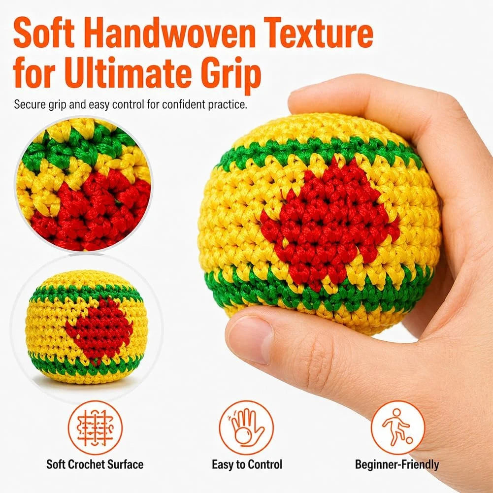 6PCS Knitted Hacky Sack, 2026 Upgraded Crochet Footbags for Adults, Colorful Juggling Kick Bags for Outdoor Party Game, Handwoven Toss Pack (C)